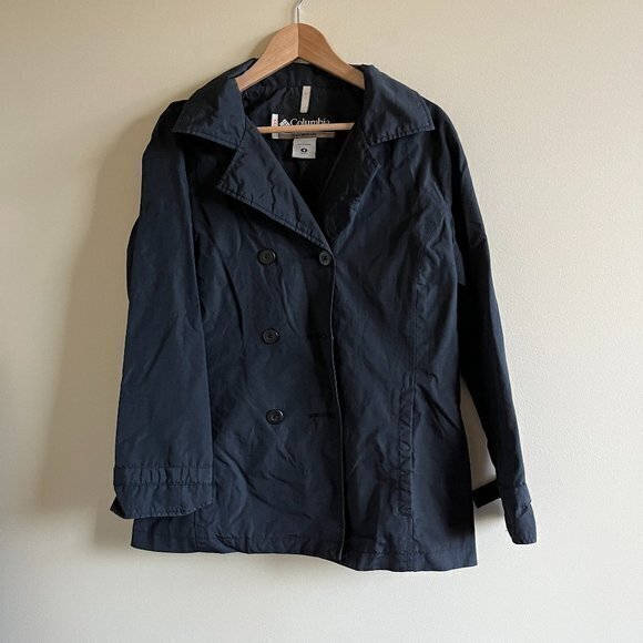 COLUMBIA DOUBLE BUTTON DOWN TRENCH‎ JACKET NAVY WOMENS SIZE M ATHLETIC - Picture 1 of 7